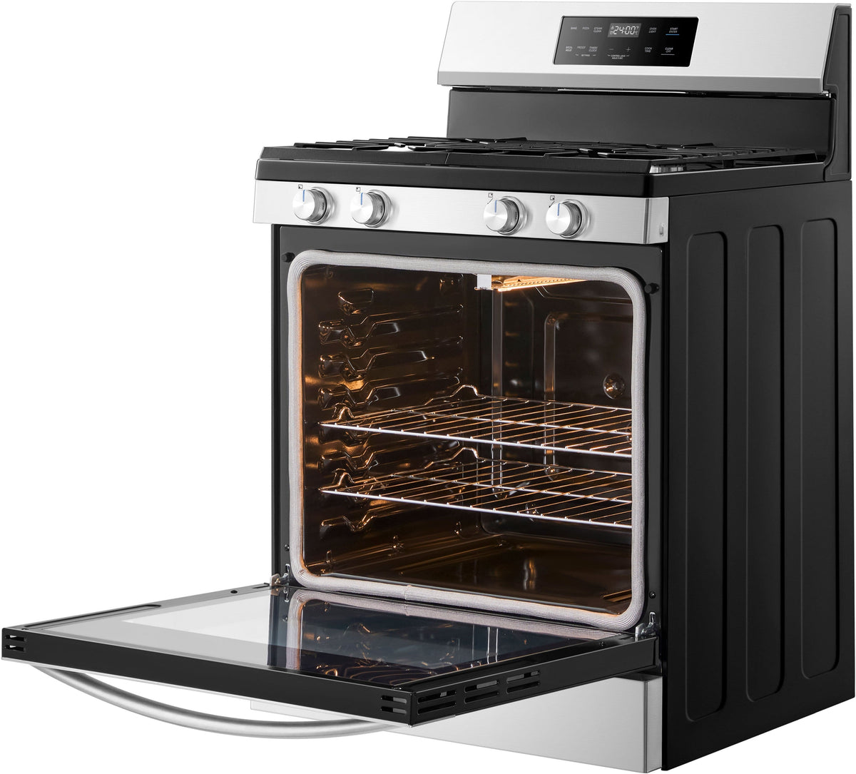 Midea - 6.1 cu. ft. 4-Burner 30" Freestanding Gas Range with Steam Clean, Weighted Control Knobs - Stainless Steel