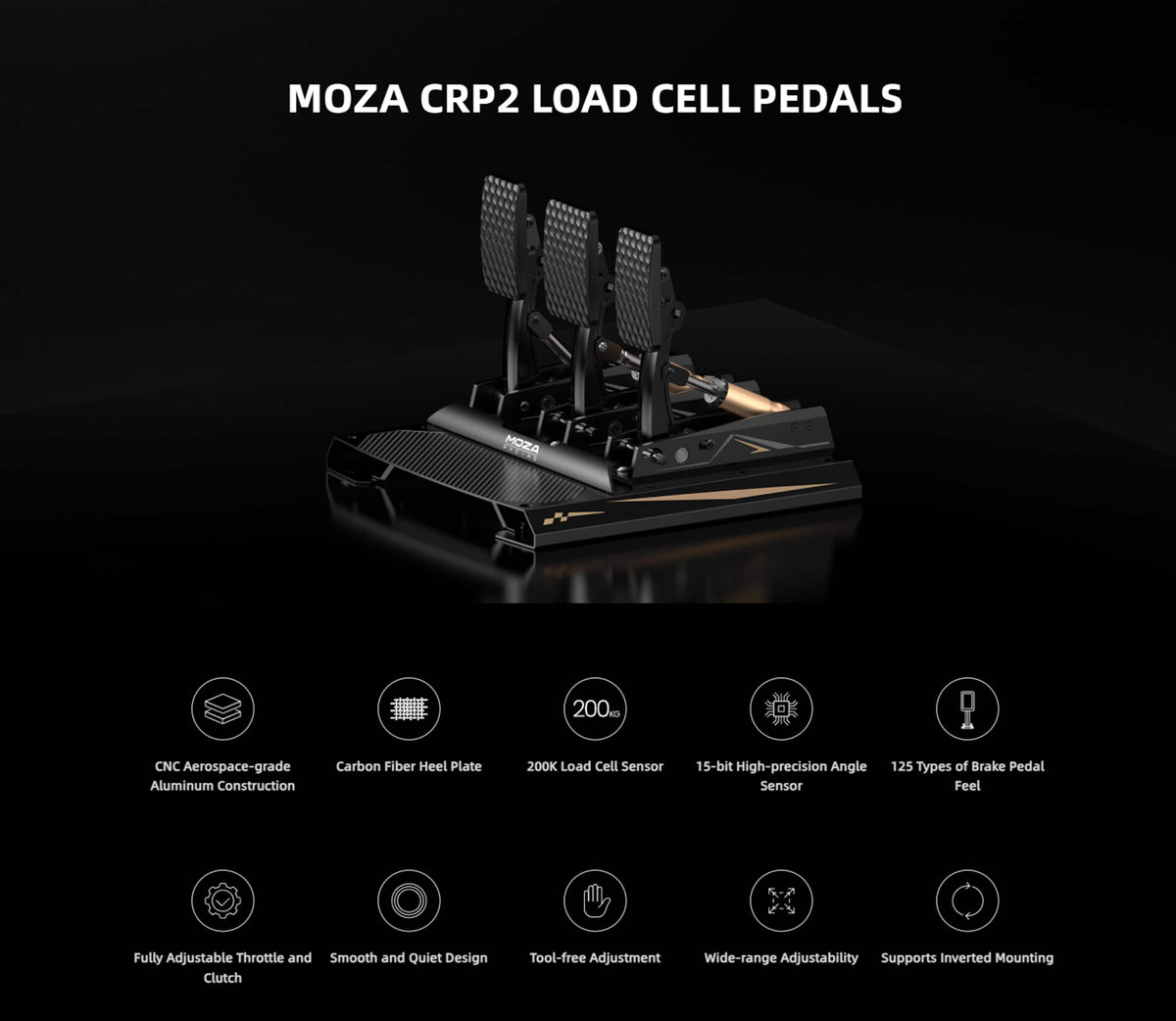Moza Racing - CRP2 Load Cell Sim Racing Pedals (Accelerator & Brake) for Windows - Black