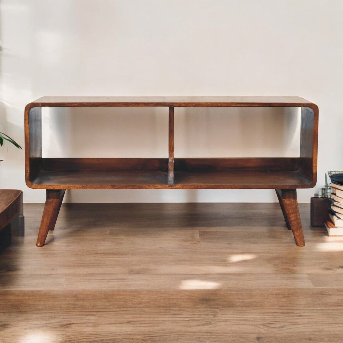 Curved Double Slot Media Unit - Dark Brown