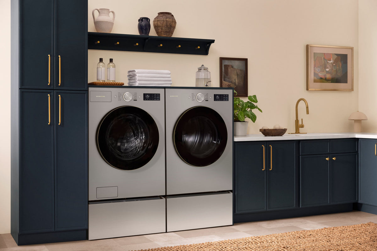 LG - SIGNATURE 5.8 Cu. Ft. Mega Capacity High-Efficiency Stackable Smart Front Load Washer with Steam and ezDispense - Platinum Steel