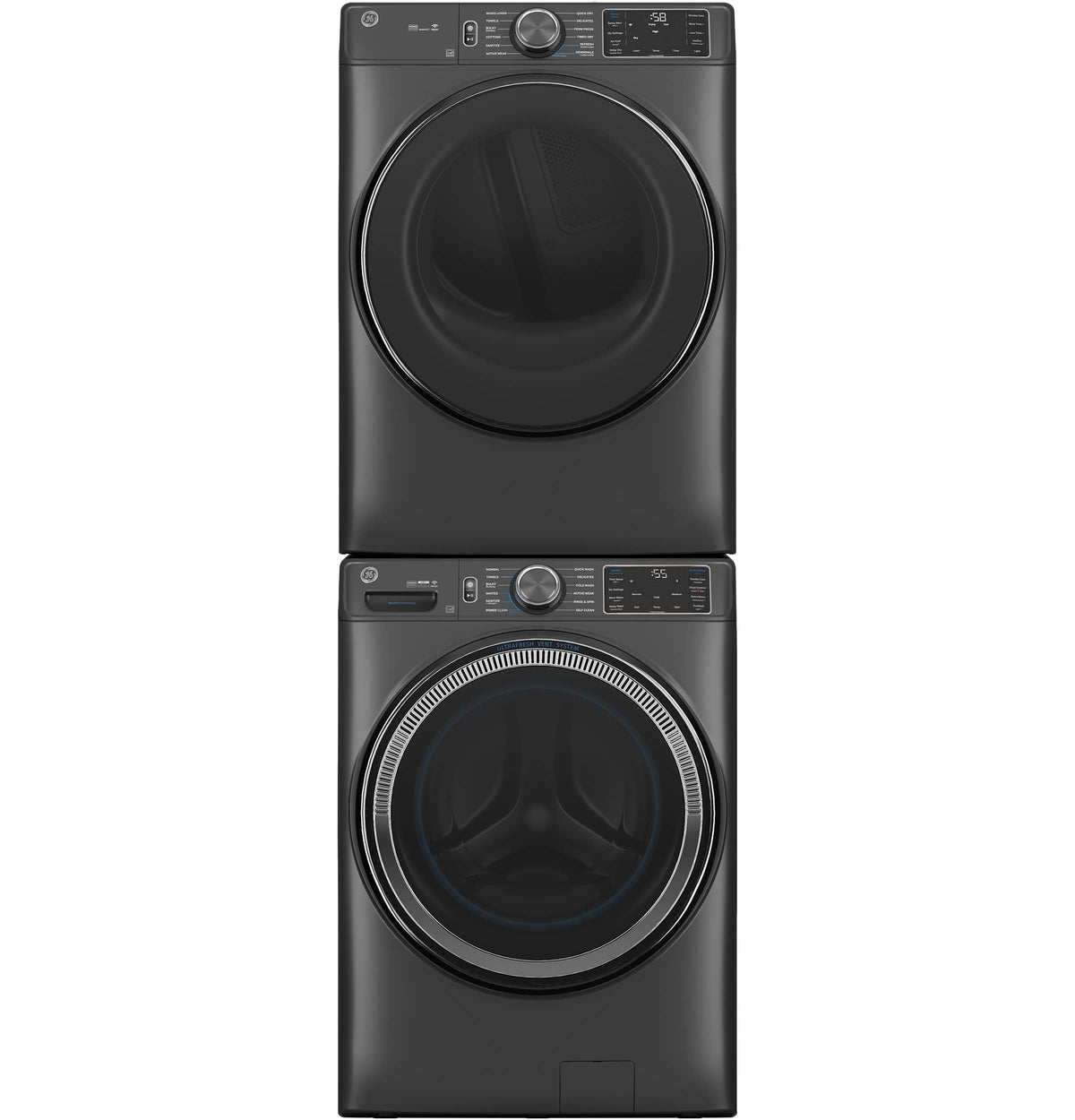 GE - 5.0 Cu. Ft. Stackable Smart Front Load Washer with Steam, SmartDispense and Odorblock Ultra Fresh Vent System - Carbon Graphite