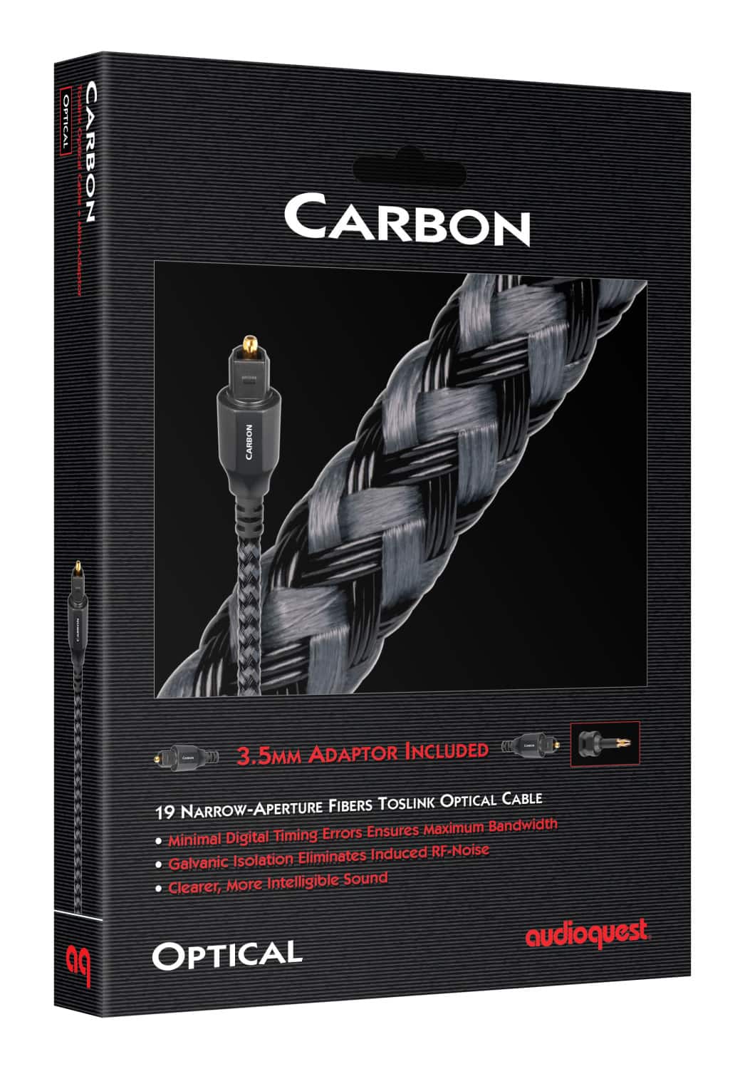 AudioQuest - Carbon Optical 4.9' Digital Toslink Fiber-Optic Cable + Mini-Adaptor with Toslink to Toslink Connectors - Gray on Black