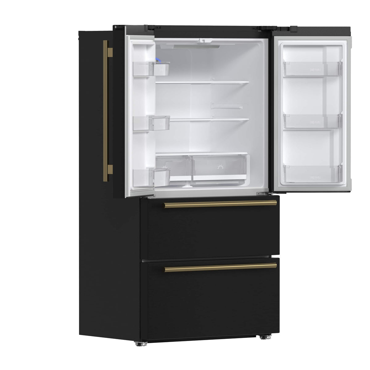 Forno Appliances - 36 in. Wide Moena Espresso 19.2 Cu. Ft. Freestanding Counter-Depth French Door Refrigerator with Automatic Ice Maker - Black