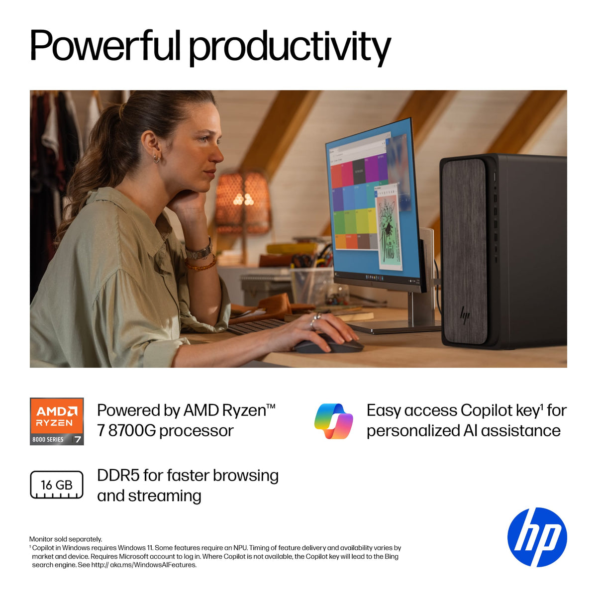HP - OmniDesk Desktop - AMD Ryzen 7 8700G 2024 - 16GB DDR5 Memory - 1TB SSD - Gray Wood