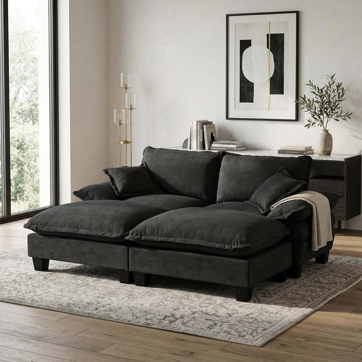 Sofá seccional modular con otomana y cojines móviles
