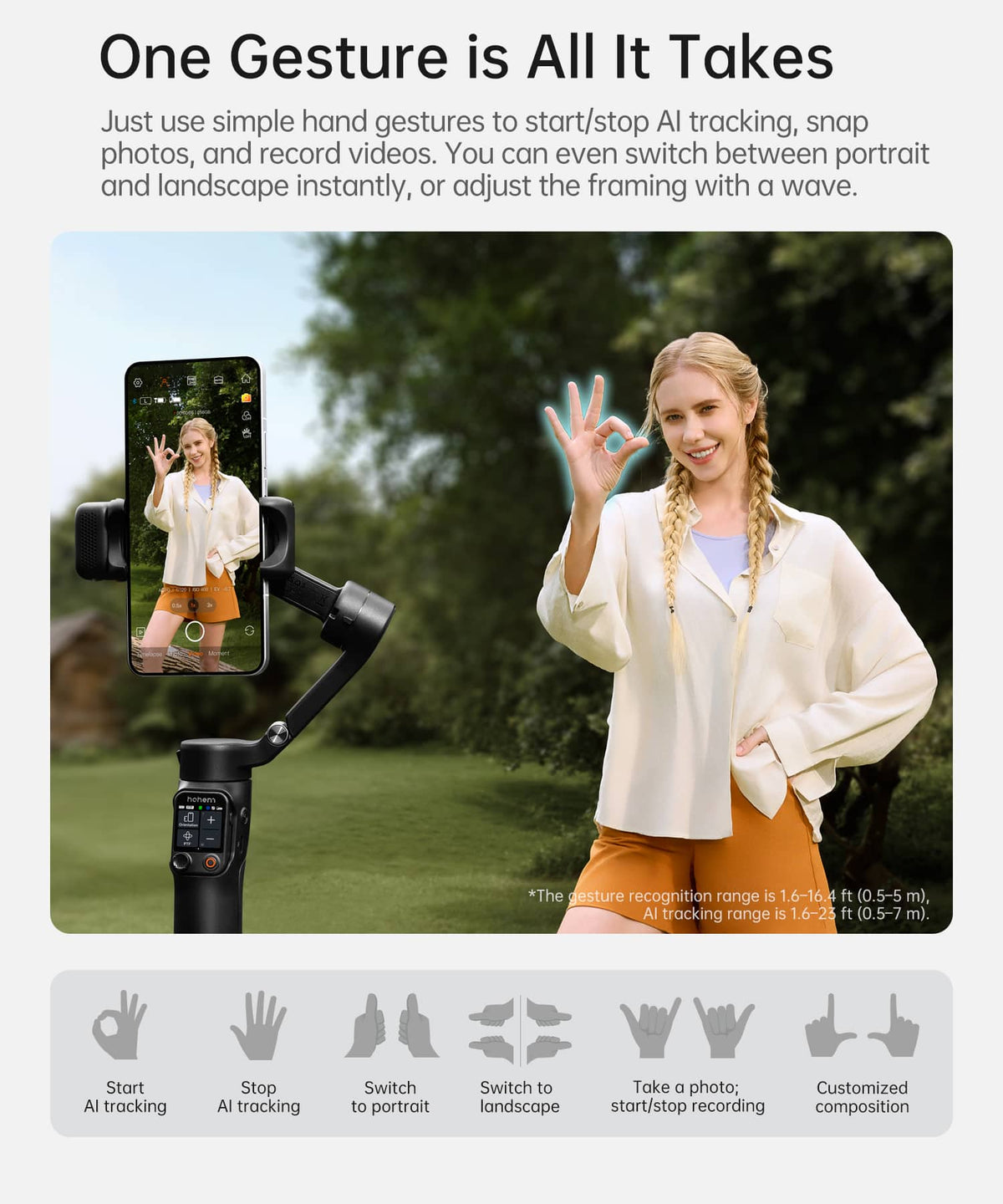 Hohem - iSteady V3 Ultra 3-Axis Gimbal Stabilizer for Smartphone w/ AI Tracking, Detachable Touch Remote, Tripod, & Light - Black