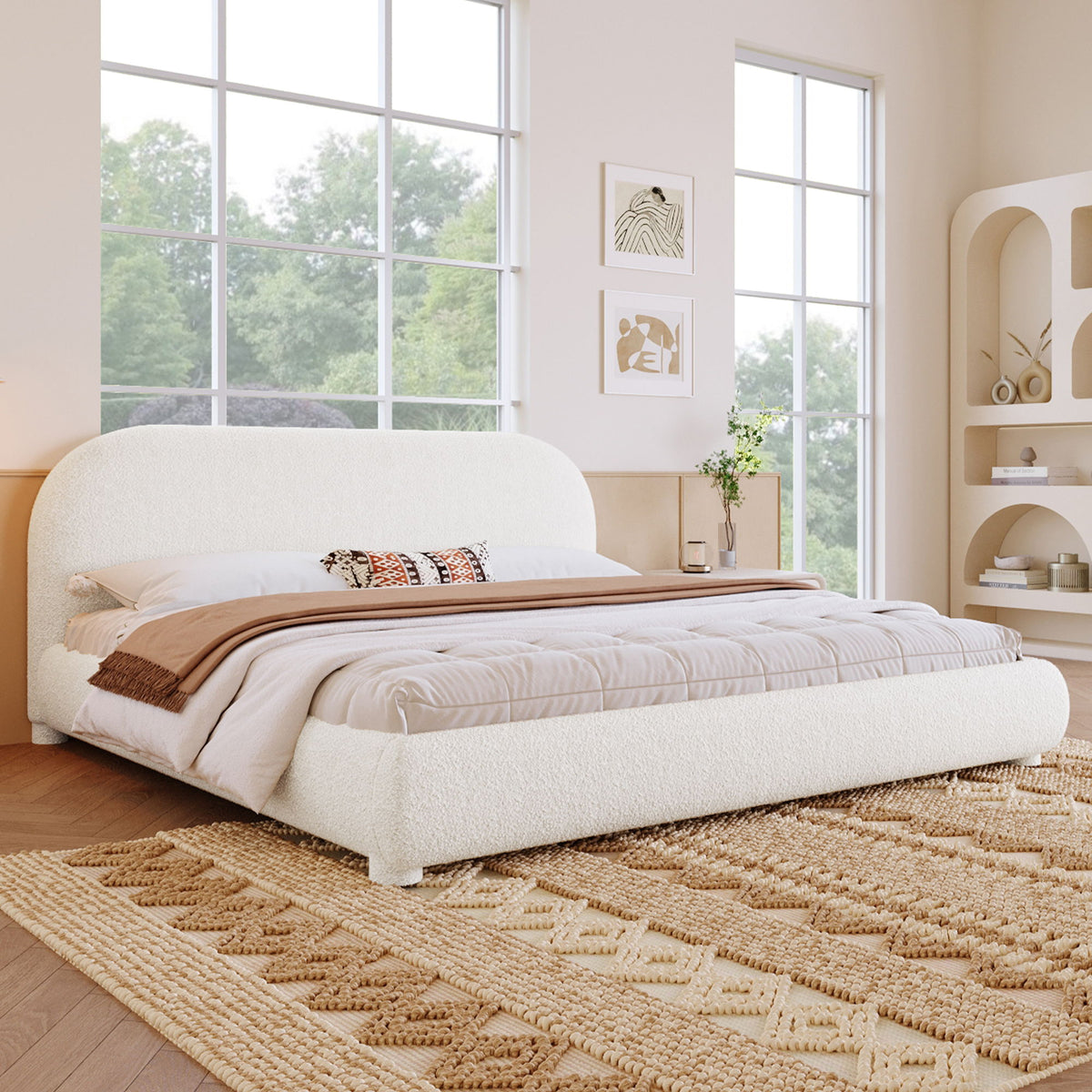 Cama doble tapizada de dormitorio moderna sencilla