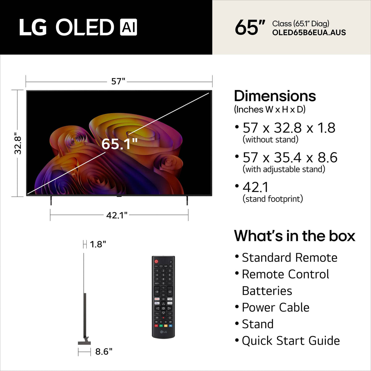 LG - 65" Class B6E OLED AI 4K Smart webOS TV with Perfect Black and Vivid Color  (2026)