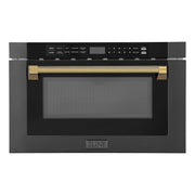 ZLINE - Autograph 24 in. 1.2 cu. ft. Built-in Microwave Drawer and Polished Gold Helix Handle - Black Stainless Steel