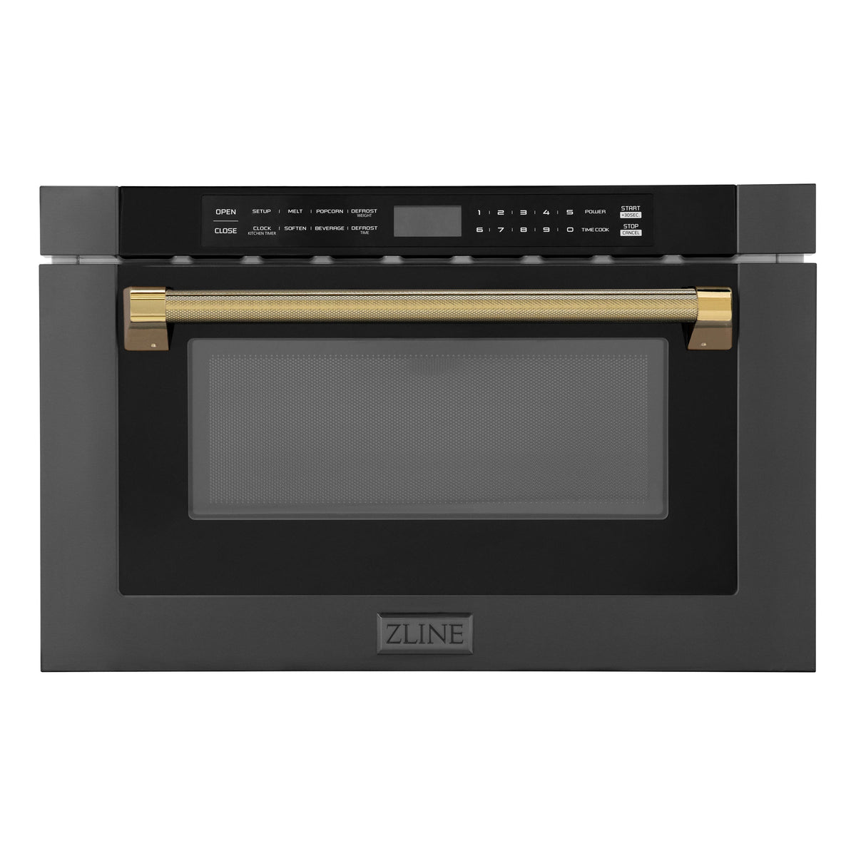 ZLINE - Autograph 24 in. 1.2 cu. ft. Built-in Microwave Drawer and Polished Gold Helix Handle - Black Stainless Steel