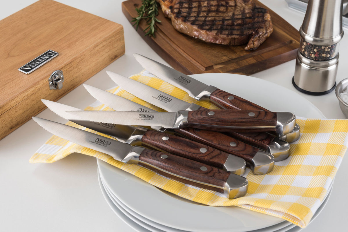 Viking - Pakkawood 6 Pc Steak Knife Set, with Box - Red