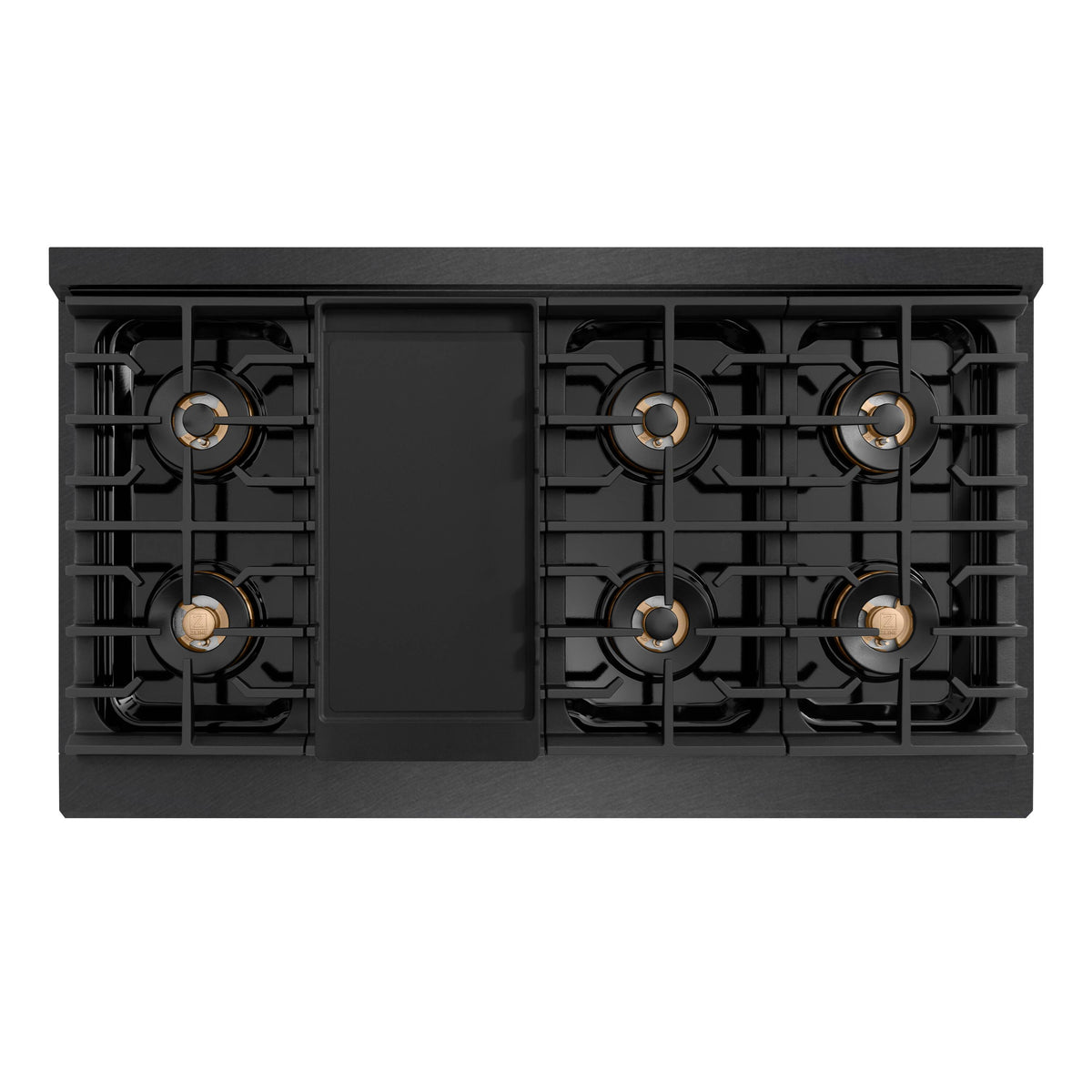 ZLINE - 48 in. Wide 8 Burner Autograph 6.7 cu. ft. Double Oven Freestanding DuoPro Gas Range with Bronze Accents - Black Satin Stainless Steel