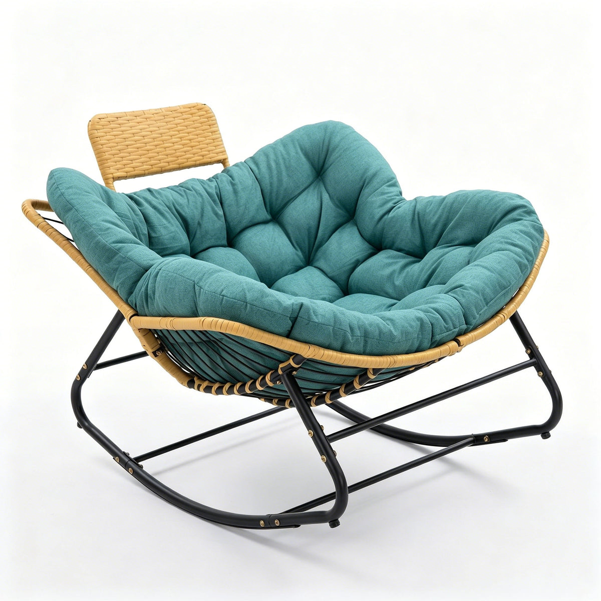 Sillón mecedor Papasan de gran tamaño para exteriores con cojín grueso