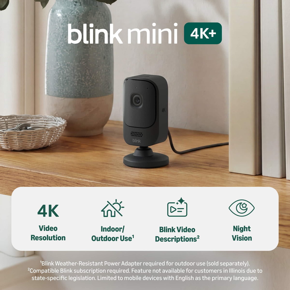 Blink - Mini 4K+ (2-pack) (newest model), plug-in indoor camera, 4K video resolution, HDR, Night Vision, motion detection - Black