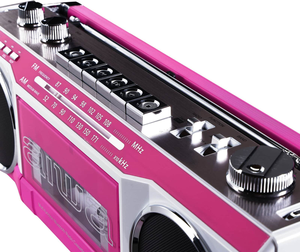 Aiwa - StreetJam Retro Bluetooth Boombox with CD Player, AM/FM Analog Tuner, USB and SD Card Inputs - Pink