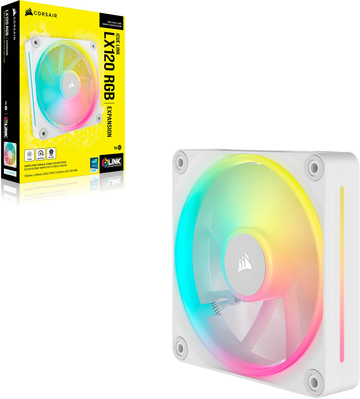 CORSAIR - iCUE LINK LX120 RGB 120mm PWM Single Case Fan Expansion - White