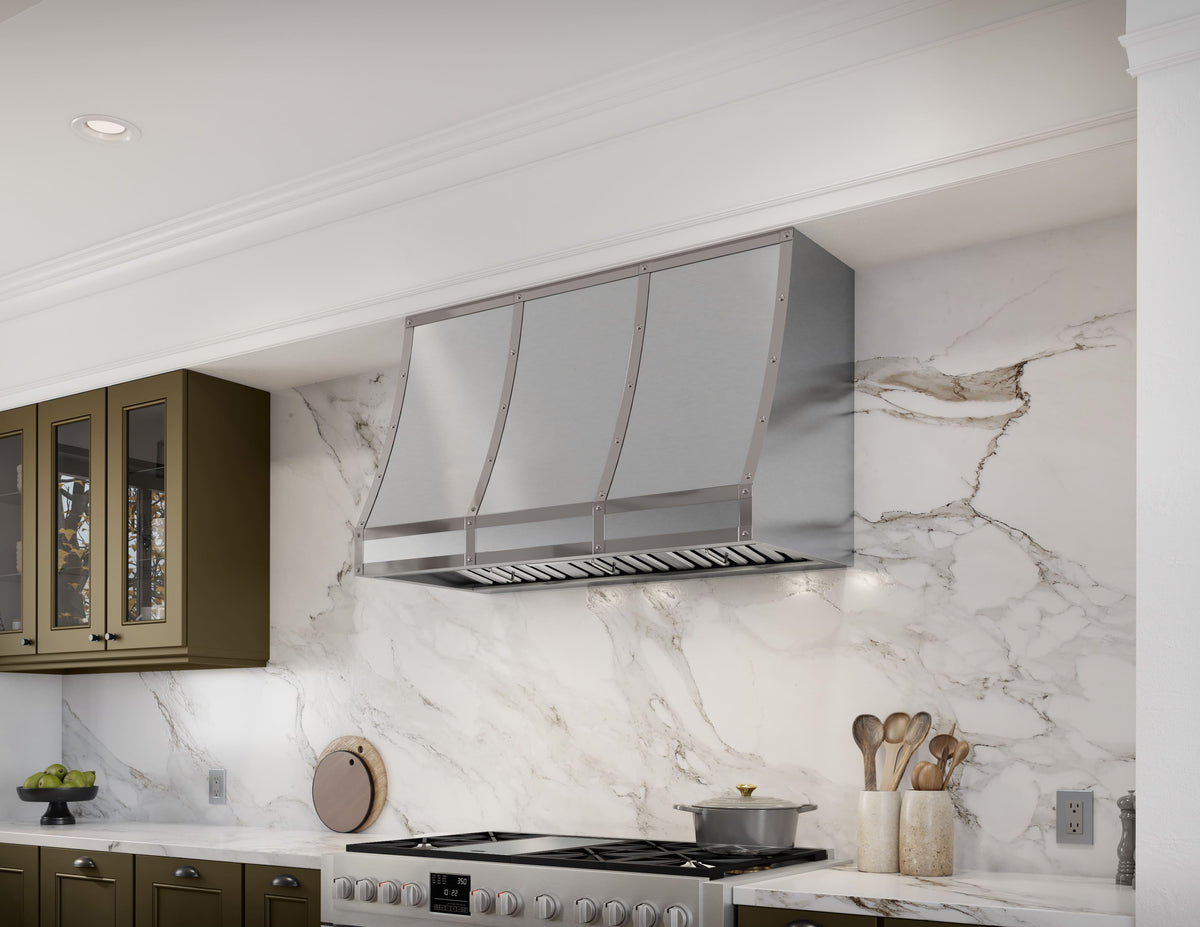 Zephyr - 48 inches - Convertible - Shell Range Hood - Stainless Steel