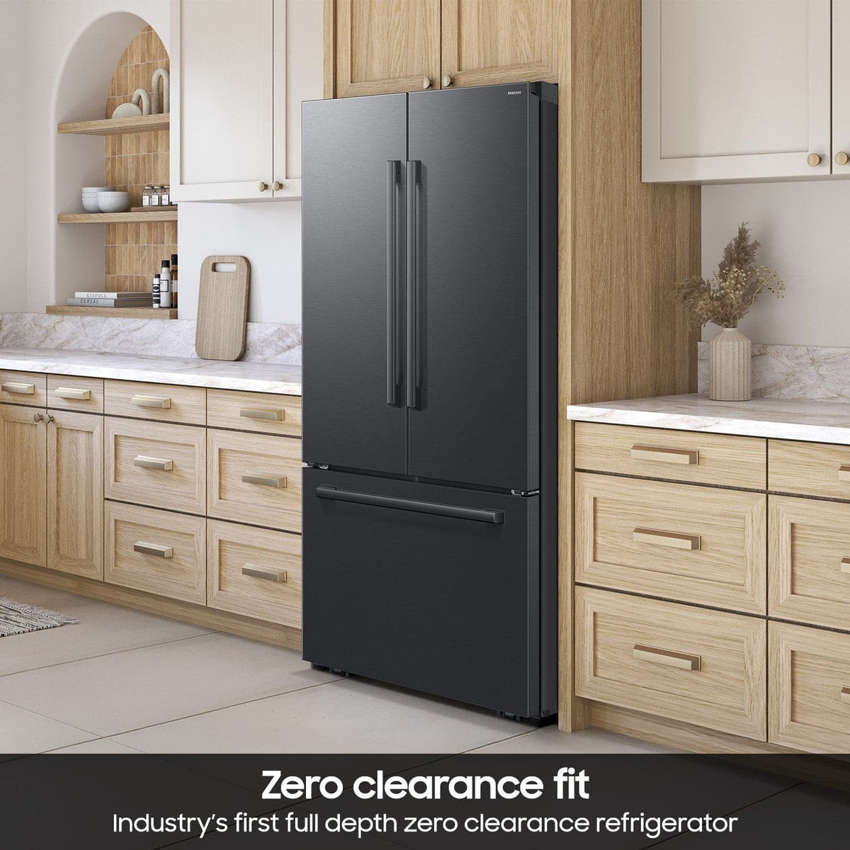 Samsung - 36 in. Wide Bespoke AI 30 cu. ft. 3-Door French Door Refrigerator with Zero Clearance Fit & In-Door Tall Water Dispenser - Matte Black Steel