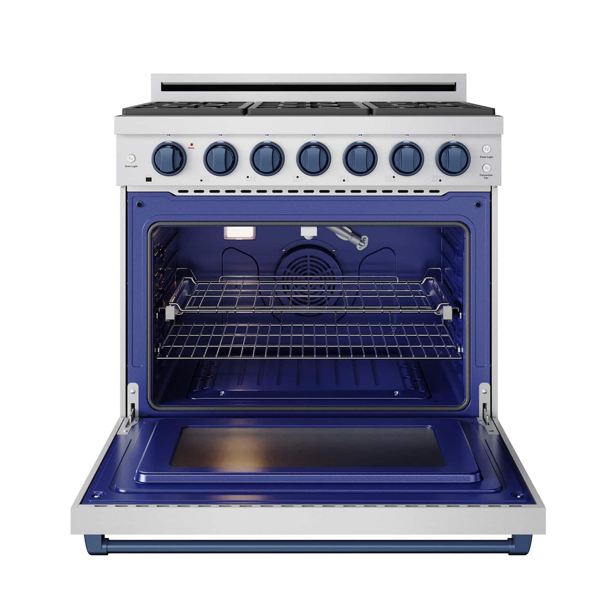 36 in. Wide 6 Burner Gordon Ramsay Series by Thor Kitchen 6.0 Cu. Ft Freestanding Gas Range with Navy Blue Hardware - Stainless Steel