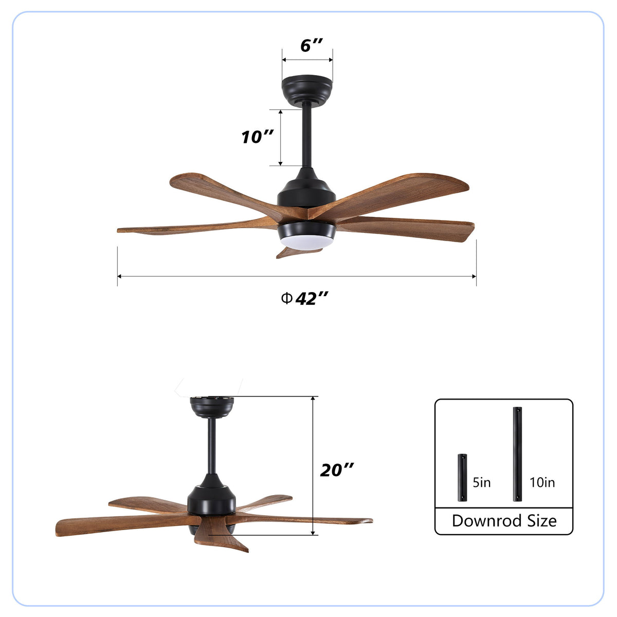 Ventilador de techo de 5 aspas con luces y control remoto - Negro mate