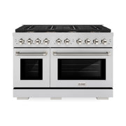 ZLINE - 48 in. Wide 8 Burner Autograph 6.7 cu. ft. Freestanding Paramount Dual Fuel Range with Nickel Helix Handles - Stainless Steel