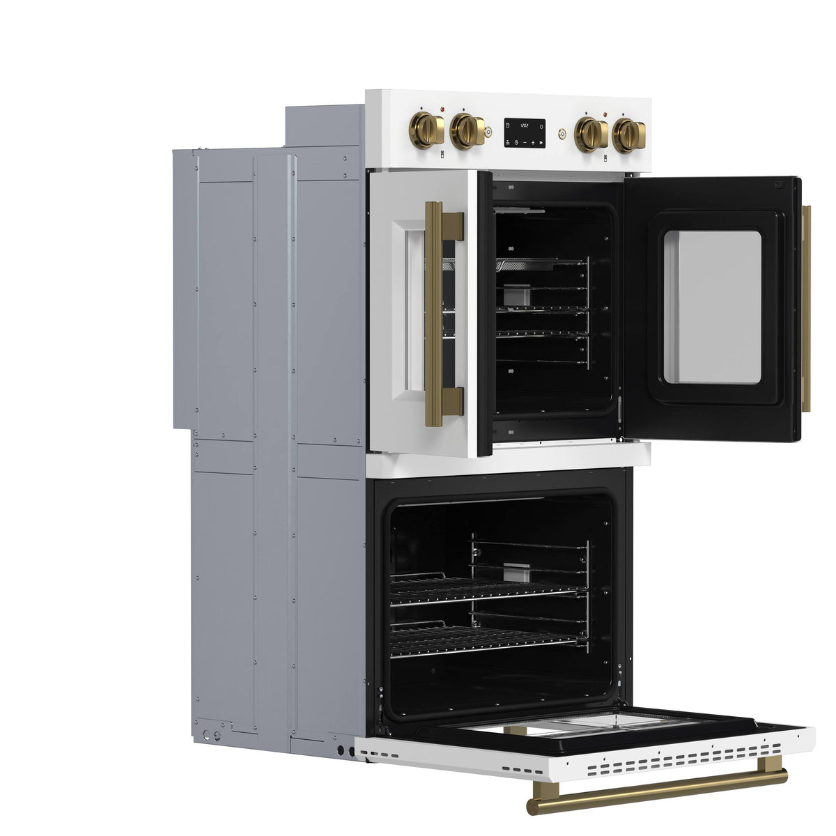 Forno Appliances - Asti 7.36 Cu. Ft. Electric Double Wall Oven with Upper French Doors and Antique Brass Accents - White