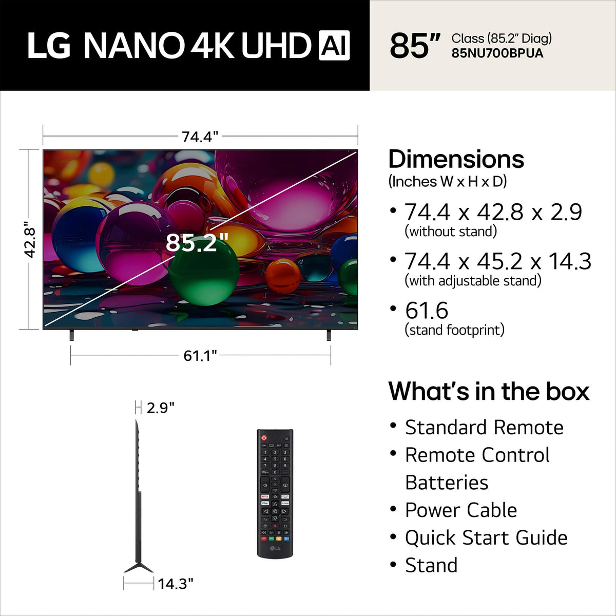 LG - 85” Class NU700B Series LED Nano AI 4K UHD Smart webOS TV (2026)