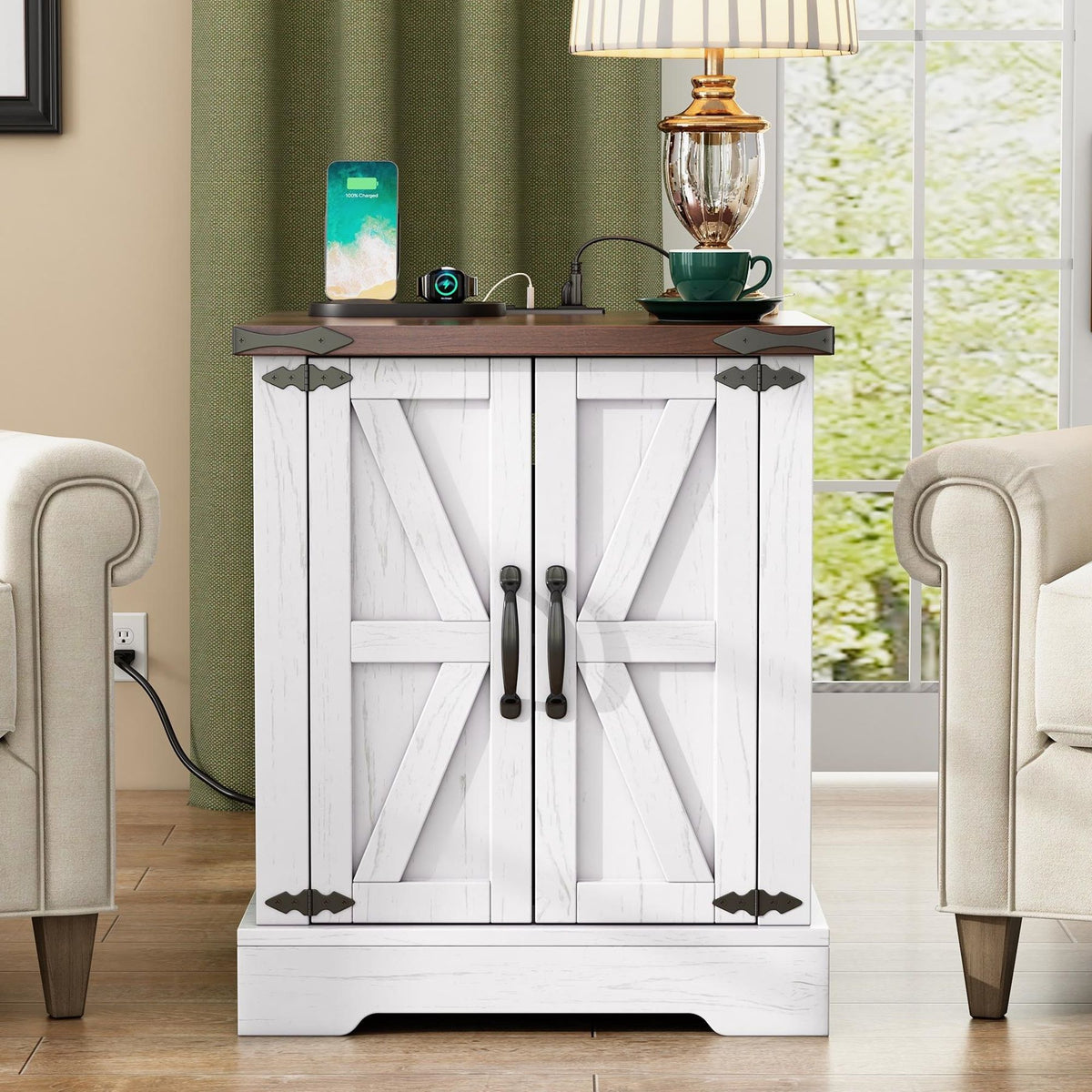 Mesa de noche con estante ajustable