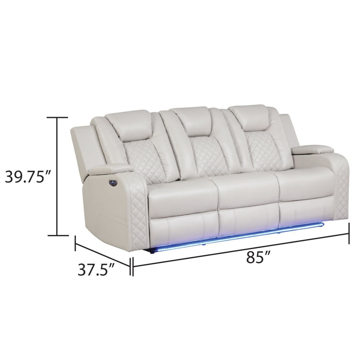Benz - Sofá reclinable eléctrico con cabeceros ajustables y luces LED ambientales