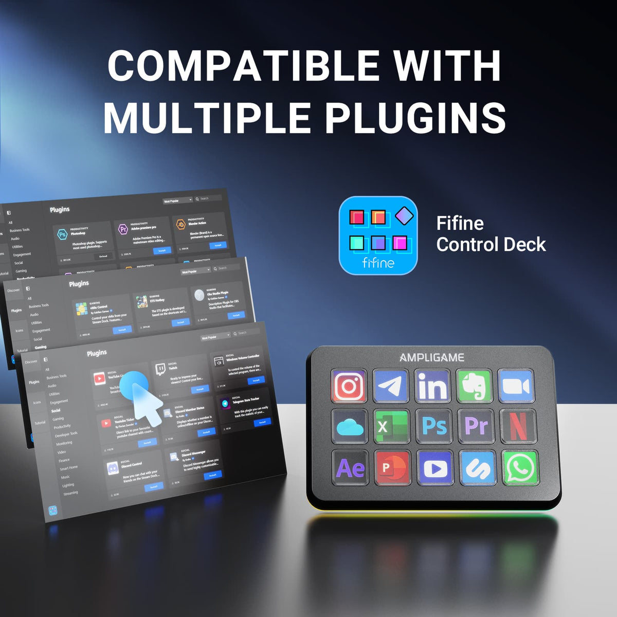 FIFINE - Stream Controller with 15 Customizable Macro Keys, Trigger Actions for OBS/Twitch/YouTube, PC & Mac - Black