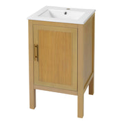 Mueble de Baño con Lavabo, Estante Ajustable, Bisagras de Cierre Suave - Madera Natural
