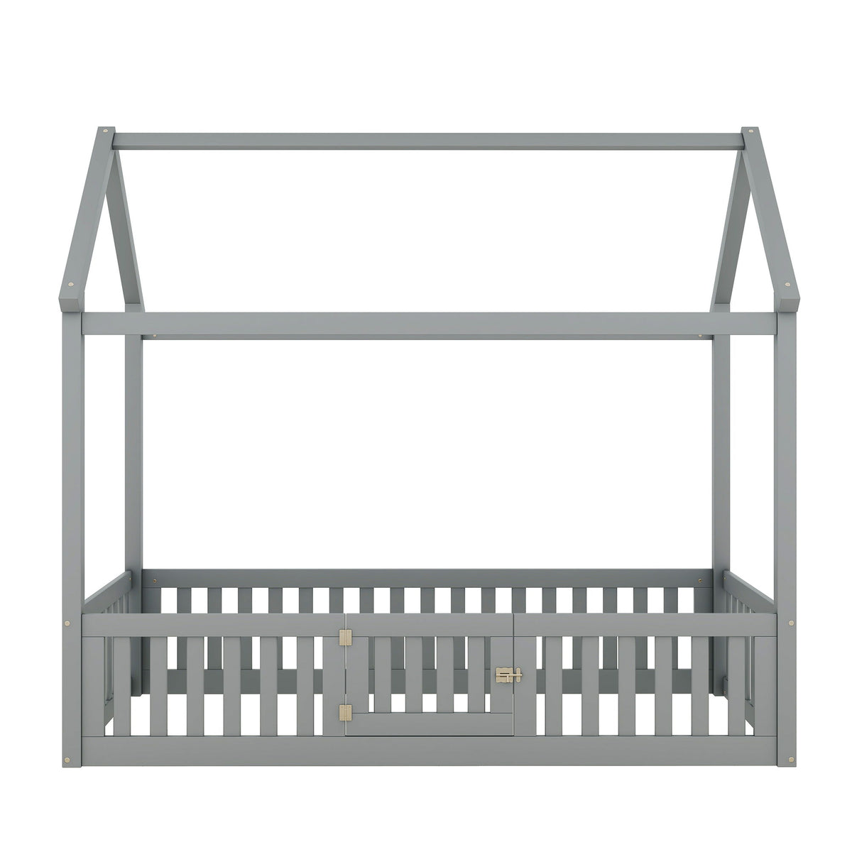 Wood House Bed With Fence And Door