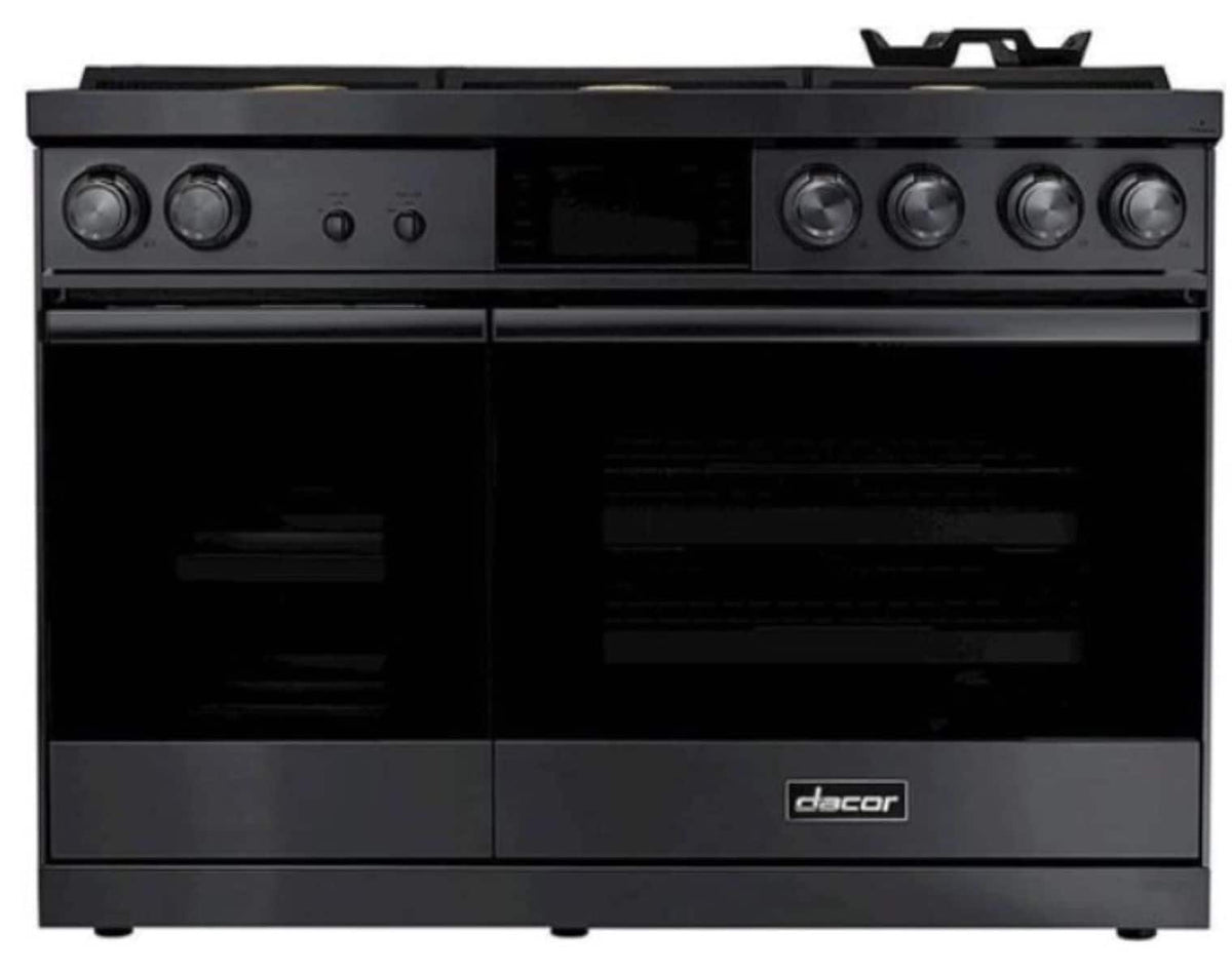 Dacor - 48 in. Wide 6 Burner Contemporary 6.6 Cu. Ft. Slide-In Double Oven Dual Fuel Four-Part Pure Convection Range - Graphite Steel