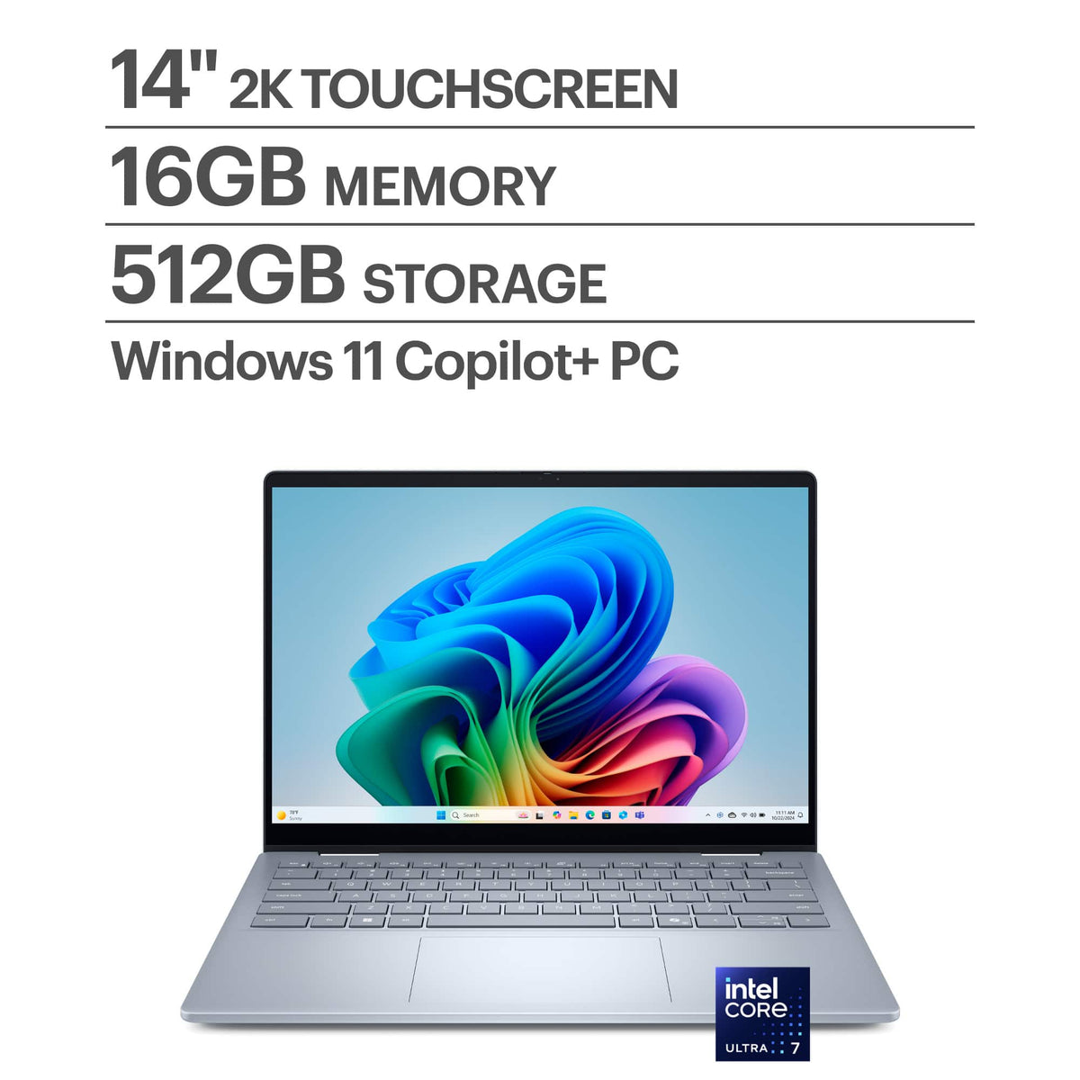 Dell - Plus 14" 2K 2-in-1 Laptop - Intel Core Ultra 7 Series 2 256V 2026 - 16GB Memory - 512GB Storage - Copilot+ PC - Ice Blue