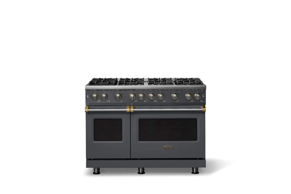 Viking - 48 in. Wide 8 Burner Pro 5 Series 6.1 Cu. Ft. Freestanding Sealed Burner Gas Convection Range with Brushed Brass - Cast Black