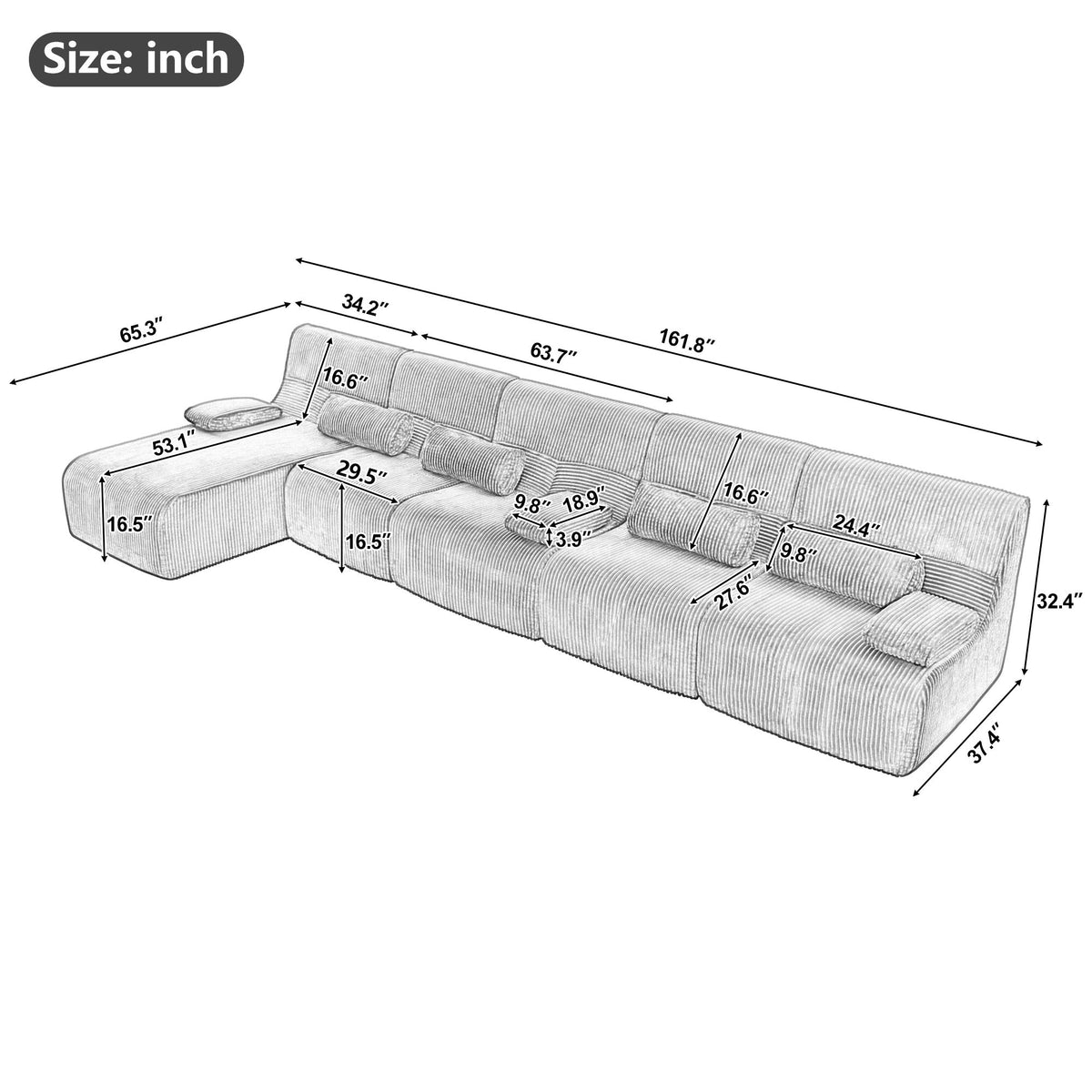 Sofá seccional de gran tamaño, asientos para sala de estar con diseño modular