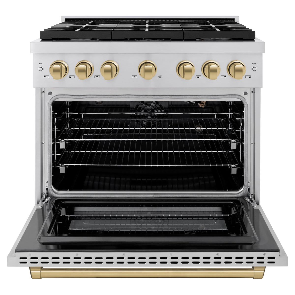 ZLINE - 36 in. Wide 6 Burner Autograph 5.2 cu. ft. Freestanding Paramount Gas Range with 6 Gas Burners with Bronze Accents - Stainless Steel
