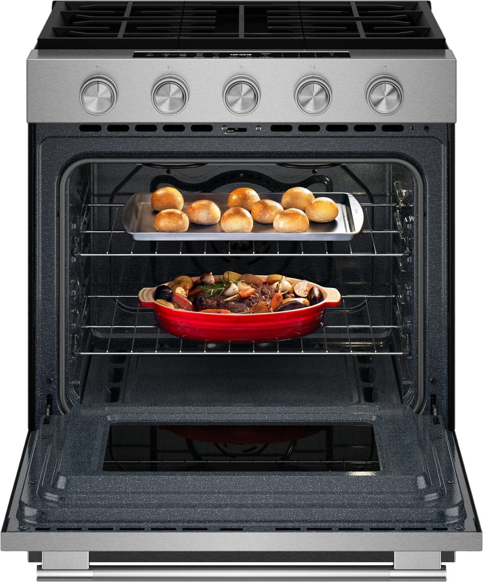 KitchenAid - 30 in. Wide 5 burners 5.0 cu. ft. Slide-in Gas Range with Convection Cooking Modes - Stainless Steel