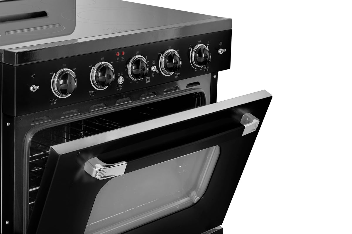 Unique Appliances - 30 in. Wide 5 Elements Classic Retro 3.9 Cu. Ft. Freestanding Electic Convection Range with Glass Top and Storage Drawer - Midnight Black