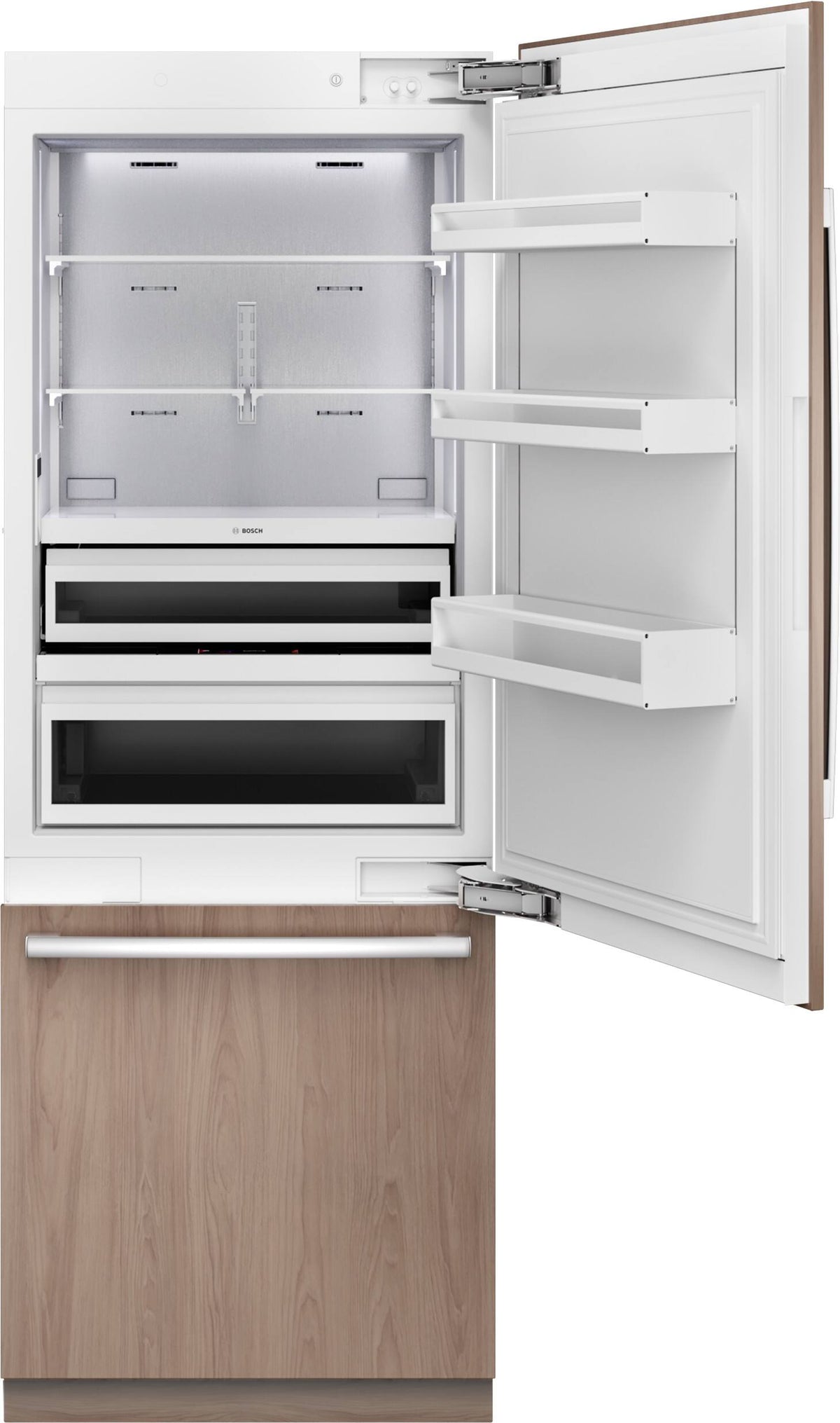 Bosch - Benchmark Series 30 in. Wide 16.5 Cu. Ft. Bottom Freezer Built-in Smart Refrigerator - Custom Panel Ready