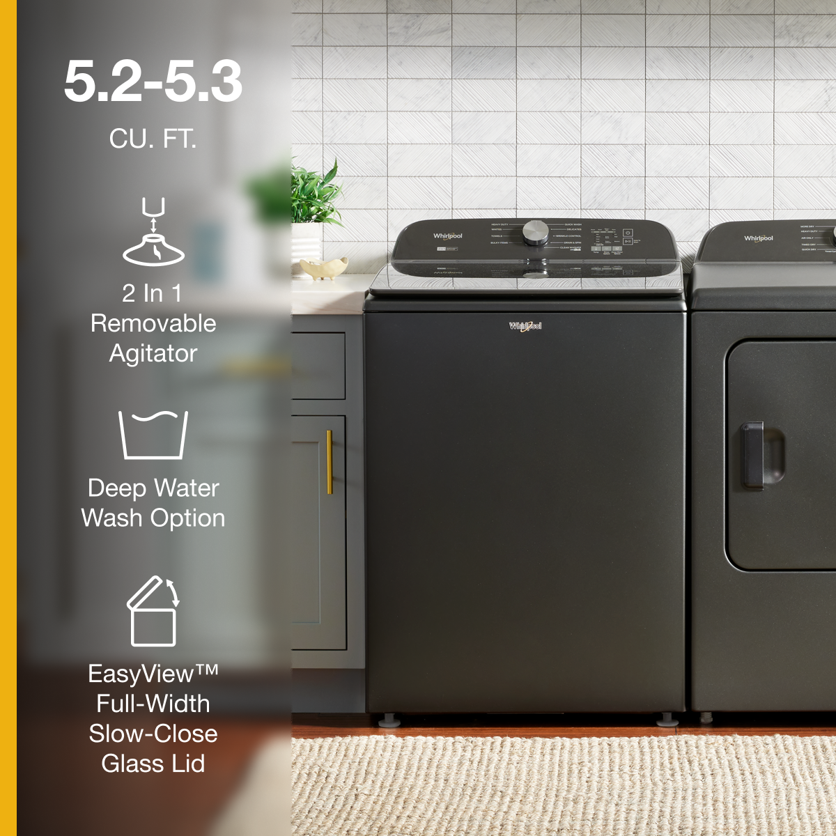 Whirlpool - 5.3 Cu. Ft. High Efficiency Top Load Washer with 2 in 1 Removable Agitator - Volcano Black