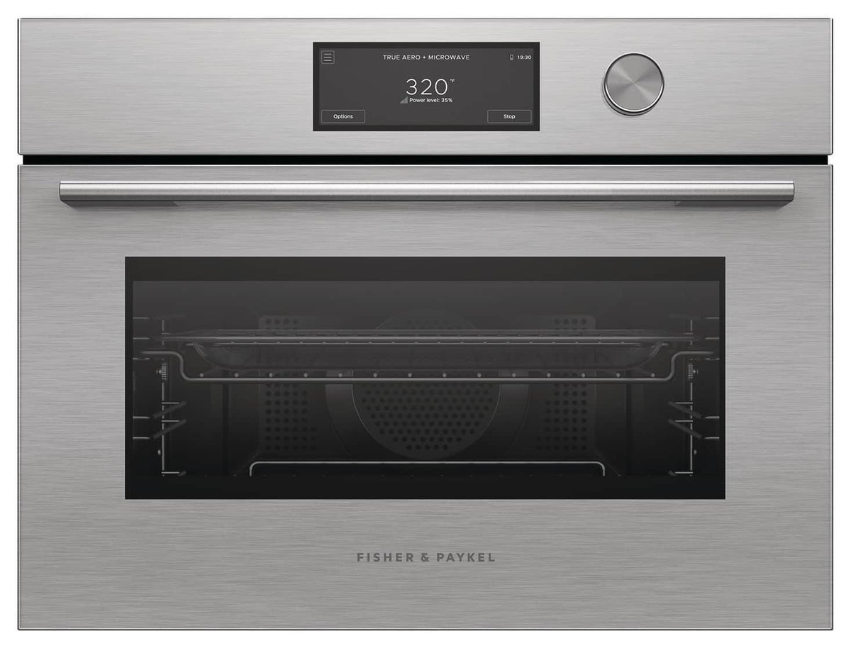 Fisher & Paykel - 24" 1.7 Cu Ft Built-in Convection Speed Oven, 6.8" Touchscreen w/Dial - Compact - Contemporary - Brushed Silver