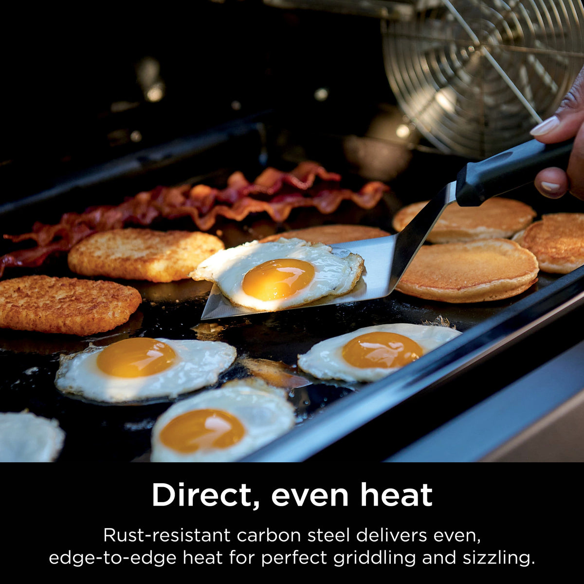 Ninja - FlexFlame Premium Full-Size Griddle Plate with Grease Drain, Rust Resistant, Direct Even Heat, Upgrade for FlexFlame - Black