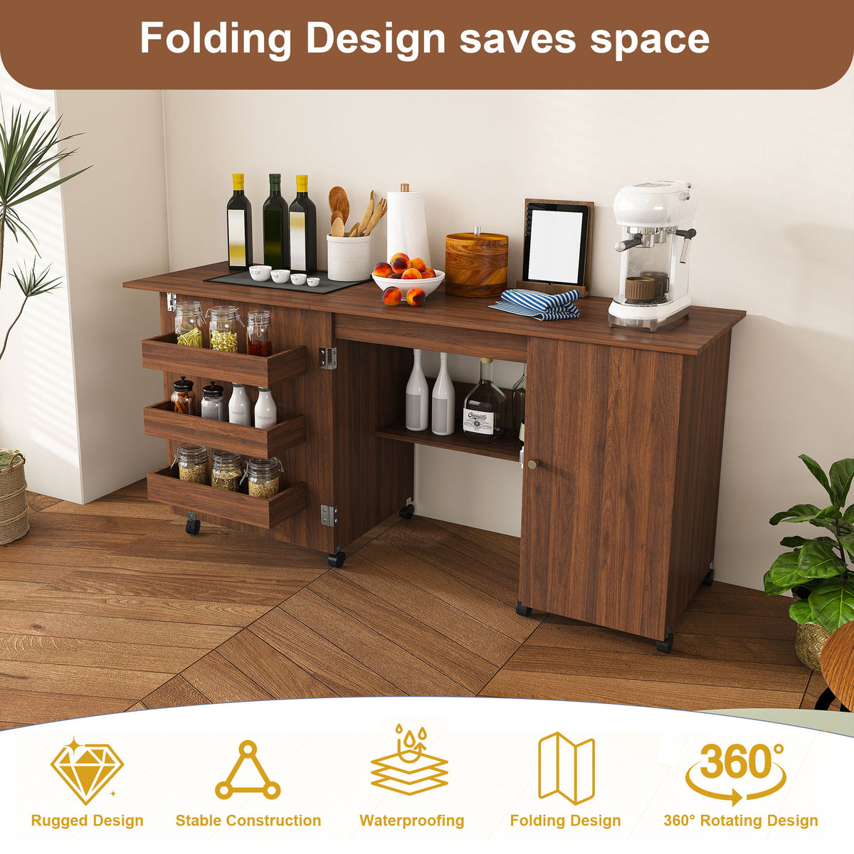 Mesa de costura plegable con ruedas bloqueables