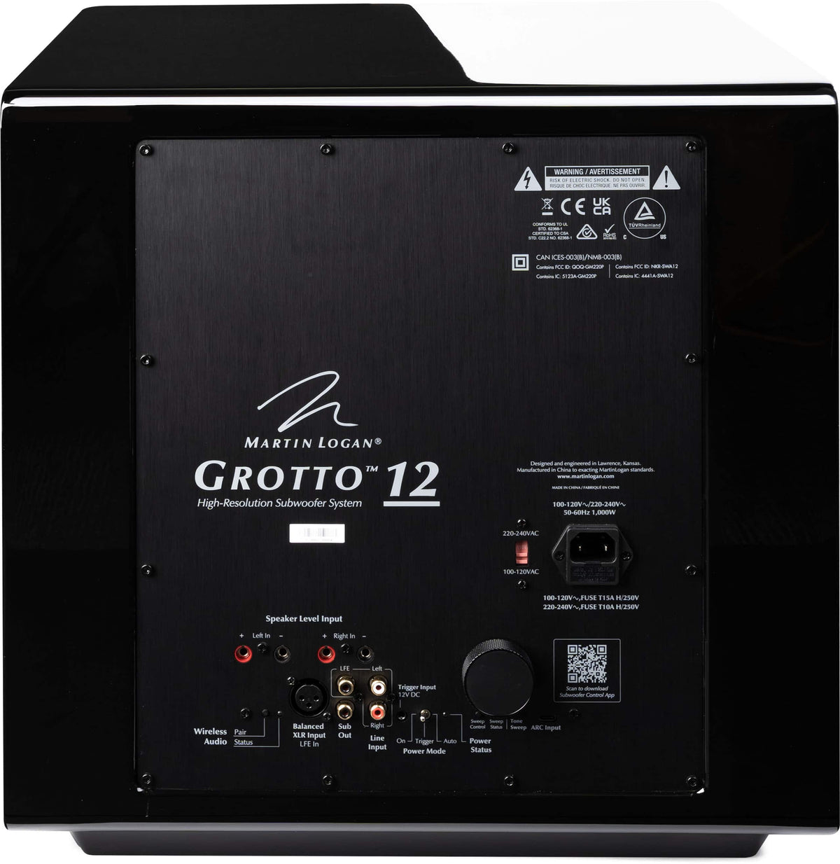 MartinLogan - Grotto 12, 12” Hybrid, Powered Subwoofer with Magnitude MT-2kW Amplifier, Sub Control App, and Wireless Built-In - Gloss Black