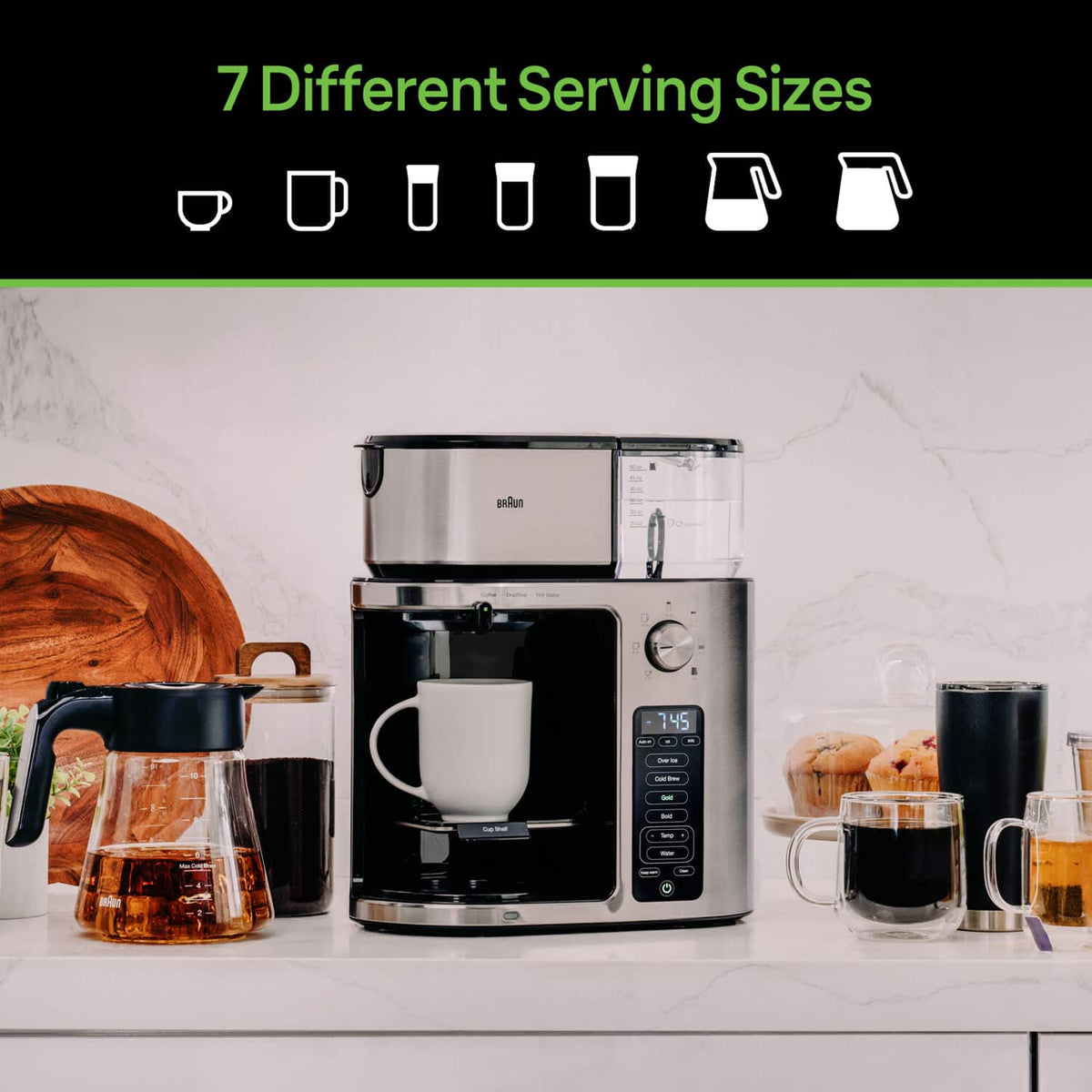 Nespresso - MultiServe Plus 10- Cup Pod Free Drip Coffee Maker, 7 Brew Sizes / Hot & Cold Brew & Hot Water for Tea - Stainless Steel