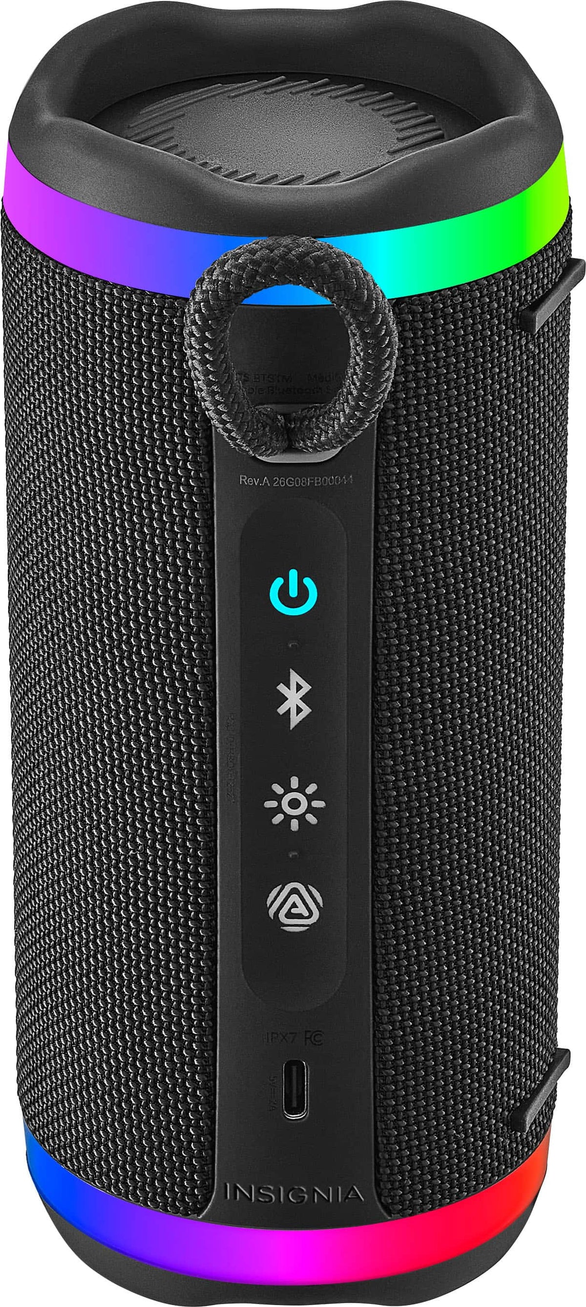 Insignia™ - Medium Waterproof Bluetooth Speaker with LED Lighting - Black