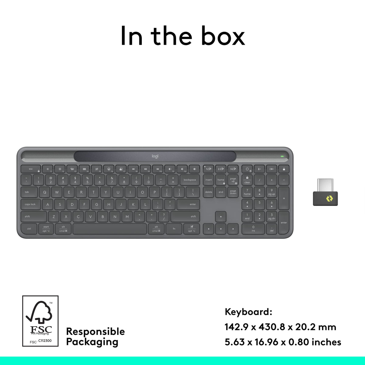 Logitech - Signature Slim Solar+ K980 For Business Full-Size Wireless Scissor Low-Profile Switch Keyboard with Solar Charging - Graphite
