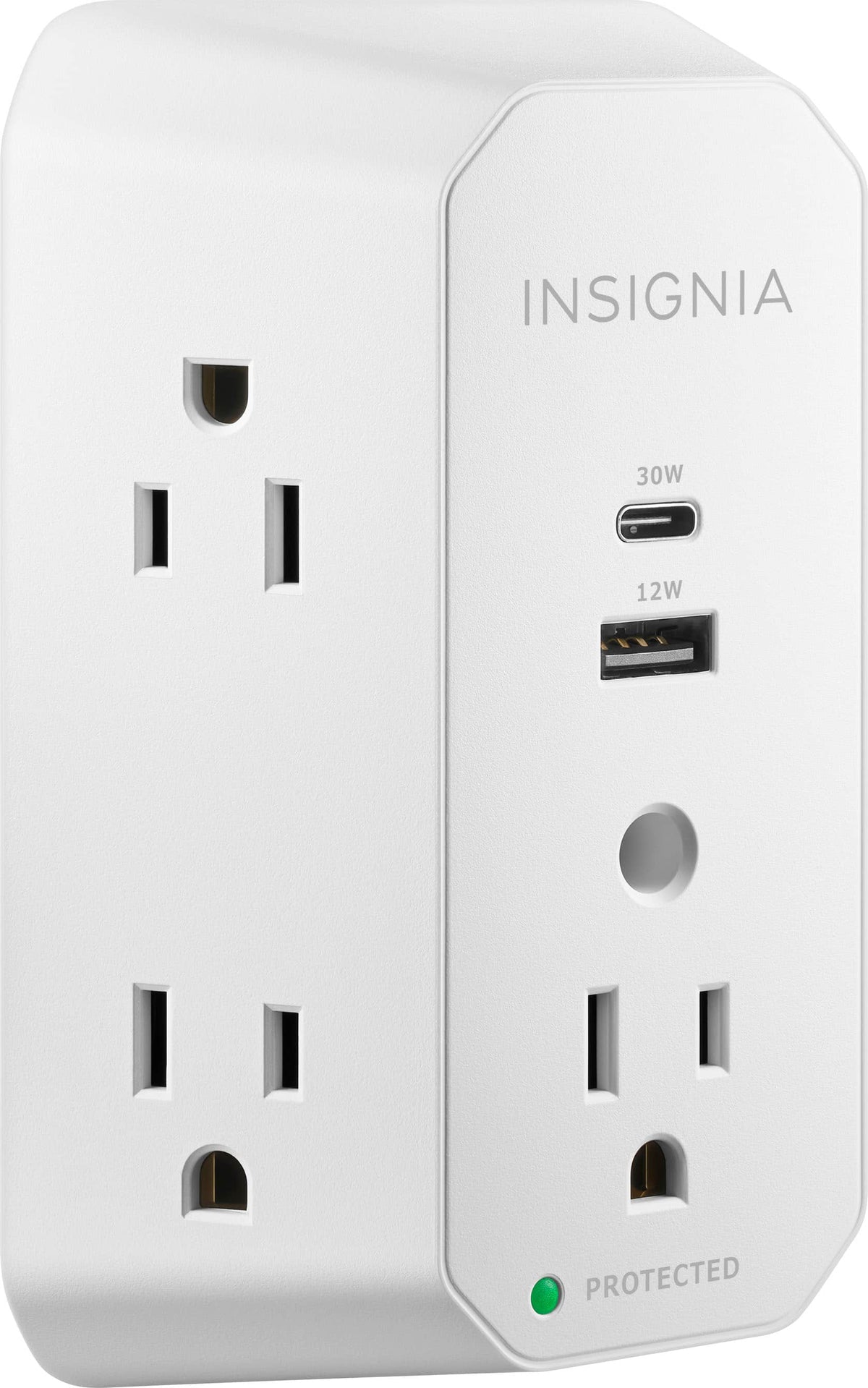 Insignia™ - 5-Outlet / 1-USB-C / 1-USB Wall Tap 1,080 Joules Surge Protector - White