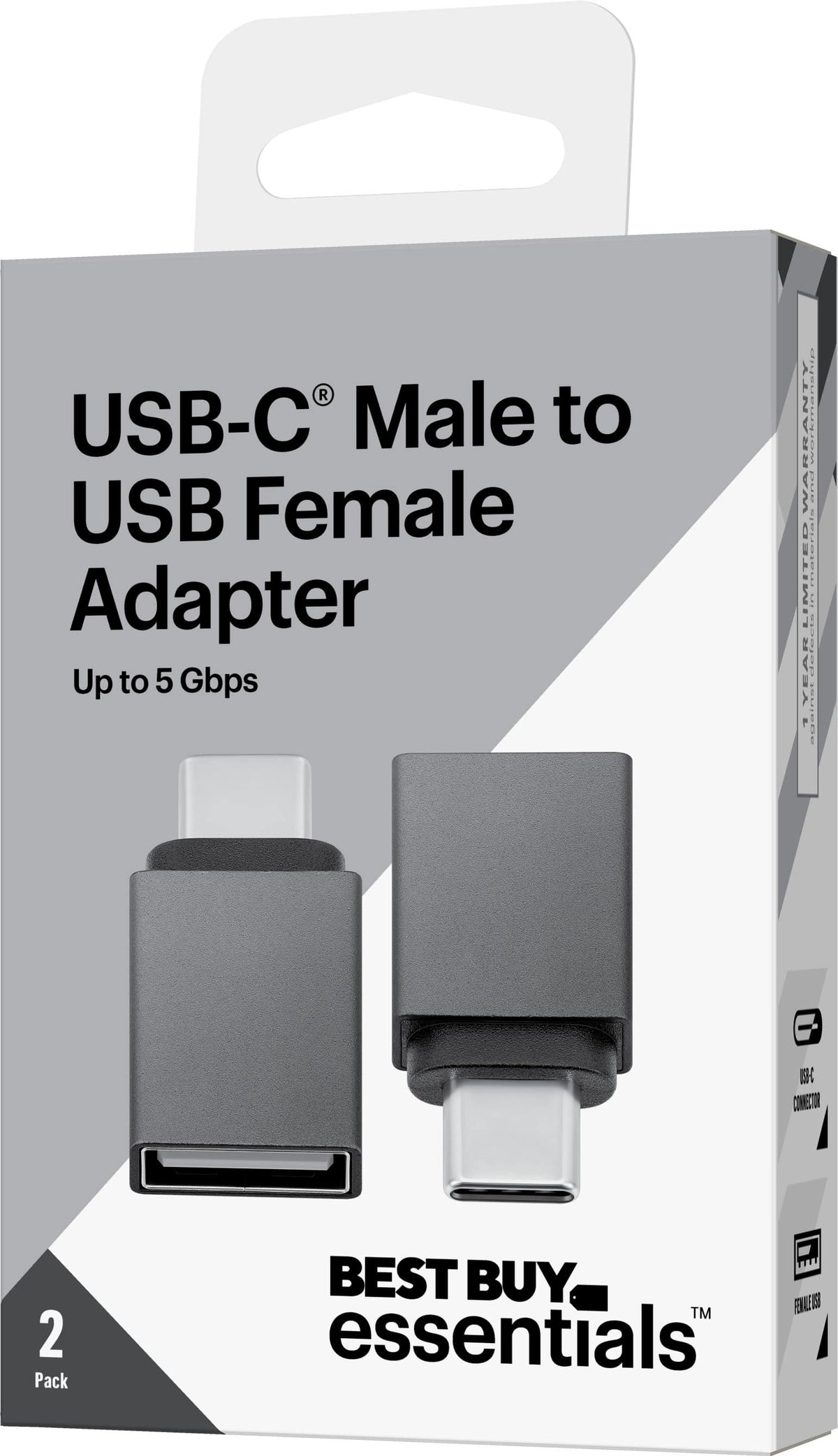 Best Buy essentials™ - USB-C Male to USB Female Adapter (2-Pack) - Black